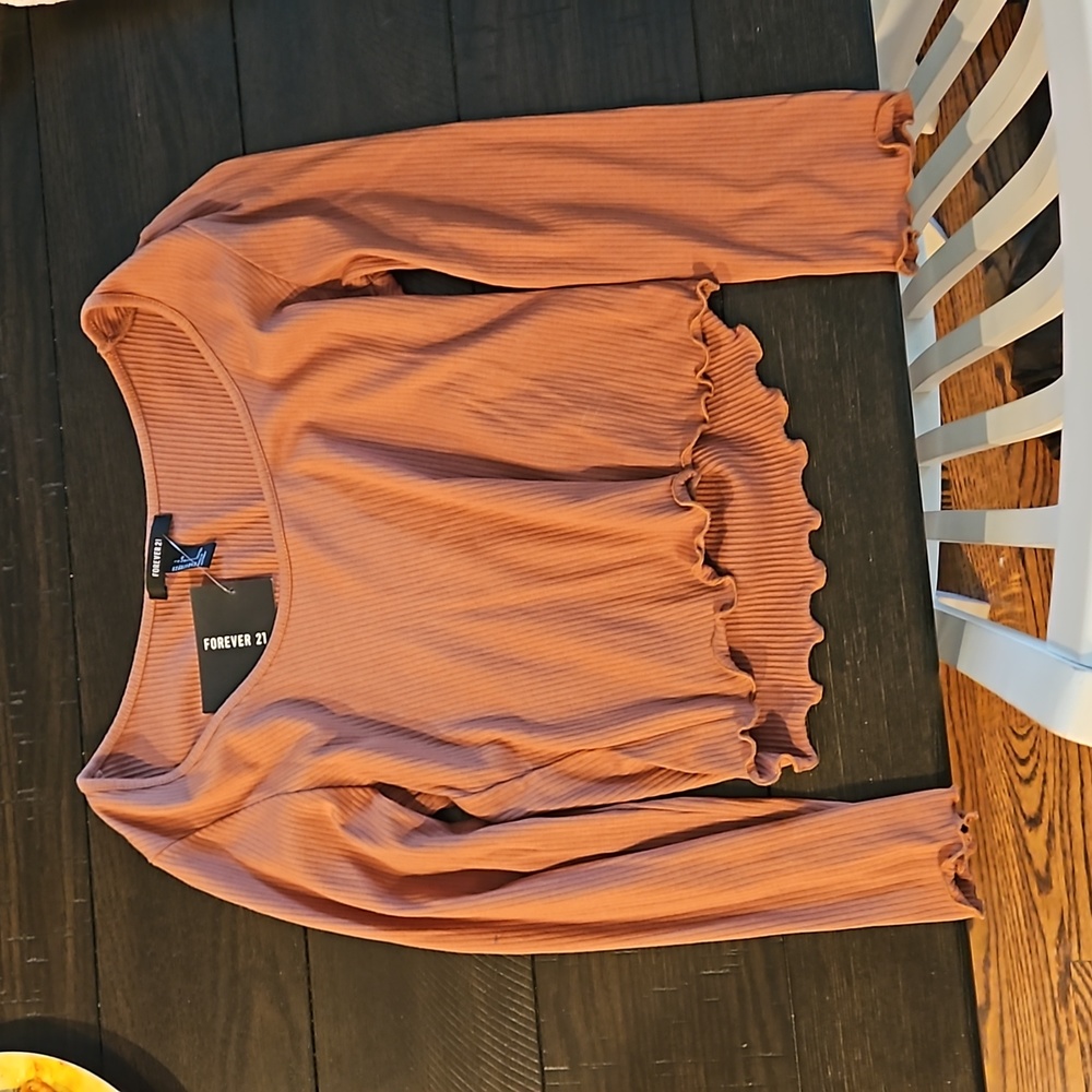 Forever 21 long sleeve knit crop top light brown